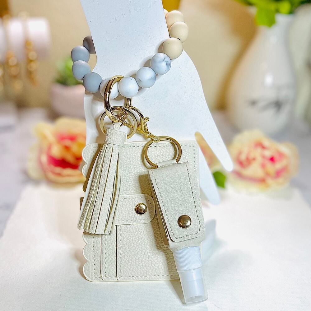 Bracelet Wristlet Card Wallet with Travel size sanitizer case Bundle in Cream
